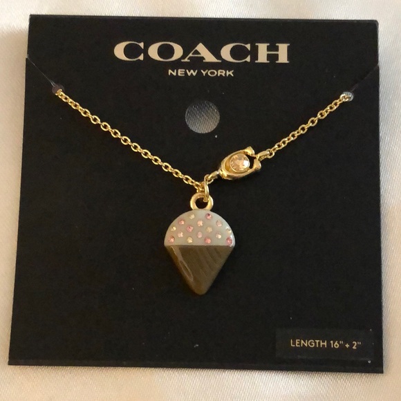 Coach Gold Tone Ice Cream Cone Pendant Necklace With C Logo Charm On Chain NWT - Picture 1 of 14